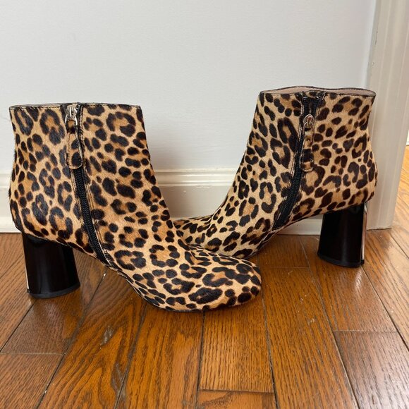 KATE SPADE Rudy Leopard Cheetah Calf Hair Block Heel Square Toe Ankle Boots 8.5 - Picture 6 of 14